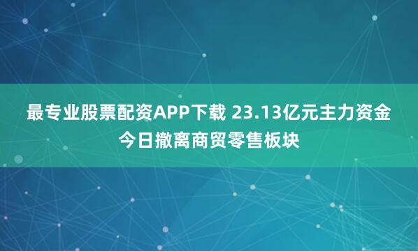 最专业股票配资APP下载 23.13亿元主力资金今日撤离商贸零售板块